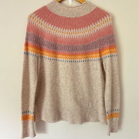 J. Crew Zig Zac Printed Mock Neck Sweater Pink Orange Blue - Picture 4 of 4